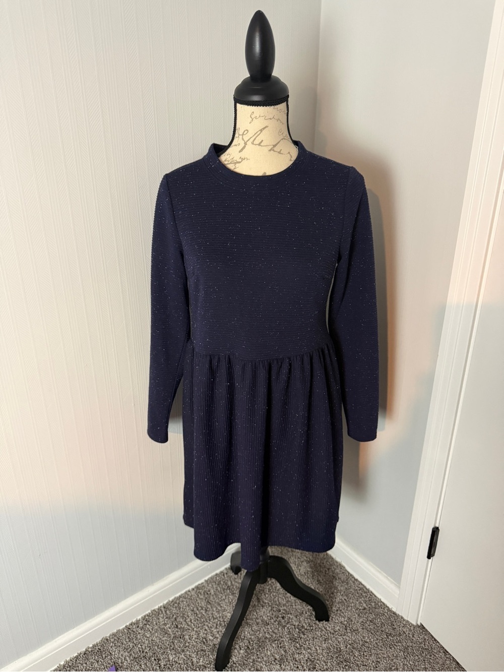 Loft Navy Long Sleeve Knit Dress size Small Petite New